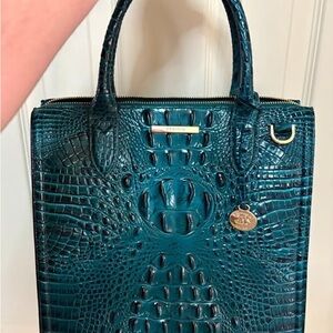 Brahmin Teal Crocodile-Embossed Satchel